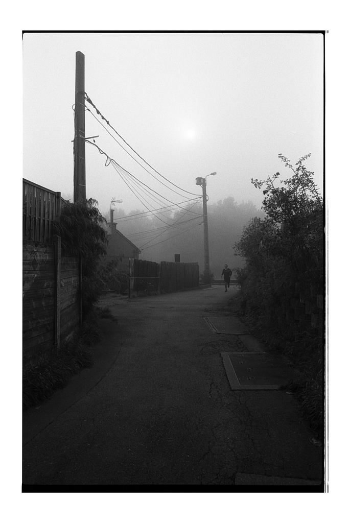 Film noir et blanc Fomapan 100 photographie du Nord sous le brouillard. Pellicule 35mm Canon AE1.